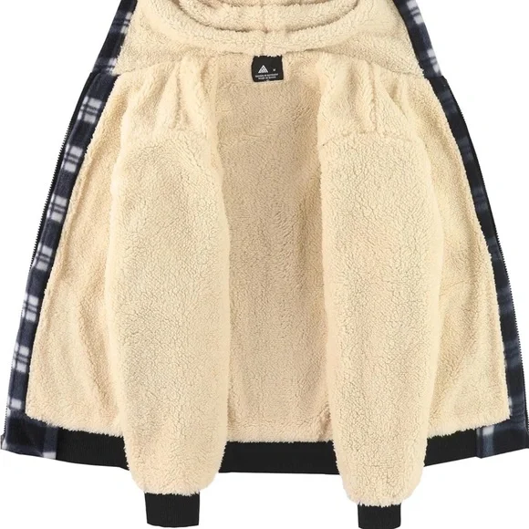 Plaid Sherpa Hooded Kids Jacket - Picture 5 of 5